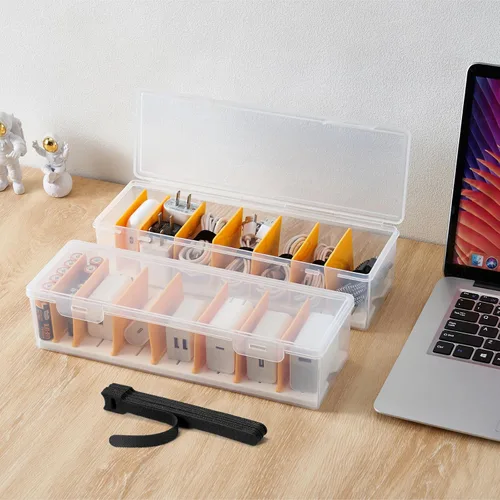 Miniatura 8 de Caja organizadora de cables con 8 bridas para cables, organizador de cargador de teléfono transparente, organizador de cables para cables, caja