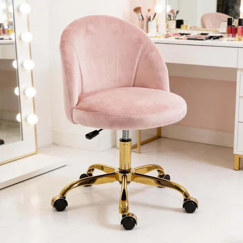 Miniatura 12 de Silla de tocador negra y dorada con respaldo, silla pequeña para tocador, sillas de maquillaje giratorias de terciopelo y bonitas sillas déak