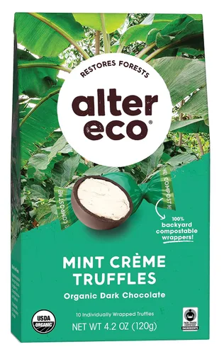 Alter Eco | Trufas de crema de menta | 58% cacao oscuro puro, comercio justo, orgánico, sin OMG, trufas de chocolate negro sin gluten | 80 trufas