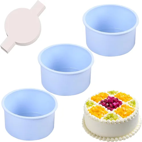 Moldes redondos de 4 pulgadas para hornear, paquete de 3 moldes de silicona para pasteles con 40 piezas de papel pergamino, moldes antiadherentes