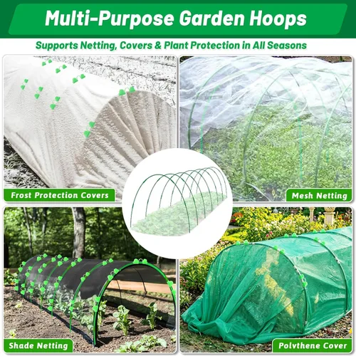 Miniatura 5 de Cludoo Garden Mesh Netting Kit,7 Sets Wide Garden Hoops with 10x30 ft Garden Covers Bird Netting& 12 Clips, Garden Protection for Raised Beds