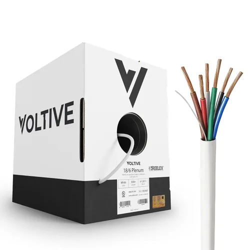 Miniatura 18 de Voltive Cable de altavoz 16/2, Plenum CL3P, negro, 100 pies - 16AWG, 2 conductores, cobre trenzado sin oxígeno, listado UL - V-1217-1