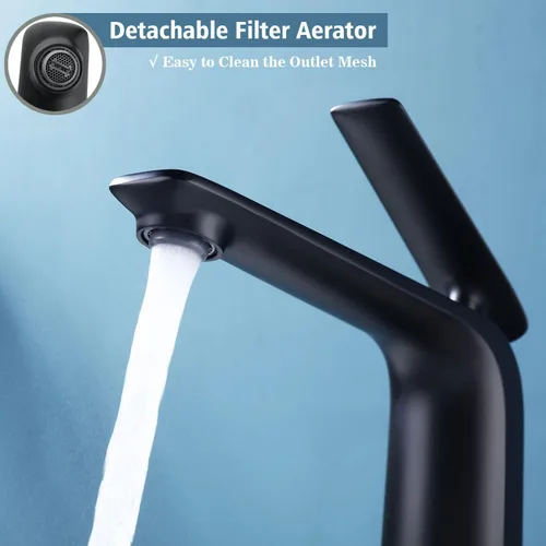 Miniatura 5 de TOCALOCA Grifo de baño negro alto para lavabo de baño, grifo de lavabo de baño negro mate, manija única 1 agujero mezclador de agua fría y caliente
