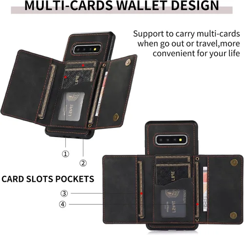 Miniatura 5 de Asuwish Funda de teléfono para Samsung Galaxy S10 con protector de pantalla de vidrio templado y soporte de tarjeta de crédito de piel sintética