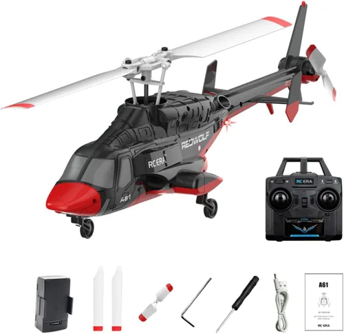 Miniatura 16 de RC ERA A61 Helicóptero RC con despegue/aterrizaje con una tecla, escala 1/52 Air-Wolf Rotor individual 2.4G 4CH Heli Aircraft Altitude Hold, Rojo
