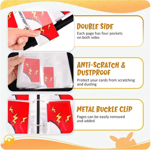 Miniatura 5 de GOROMA Carpeta de tarjetas con 4 bolsillos, 400 bolsillos con 50 fundas extraíbles, soporte para álbum con cremallera para coleccionista de Rojo