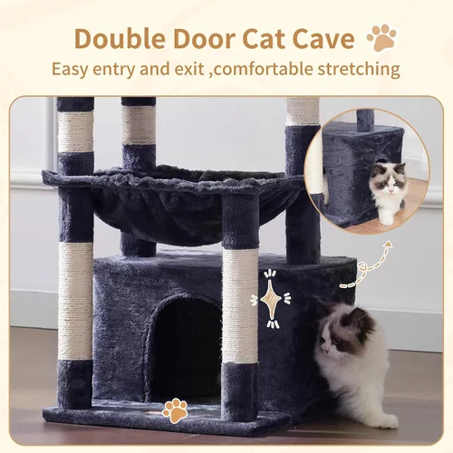 Miniatura 5 de Heybly - Árbol para gatos, torre con cuna grande y suave, condominio para gatos con espaciosa cueva para gatos con espacio oculto, postes de rascado