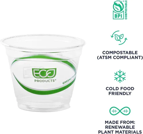 Miniatura 4 de ECO PRODUCTS GreenStripe - Vasos fríos transparentes de 9 onzas, vasos desechables de ácido poliláctico (PLA) a base de plantas para agua, jugo