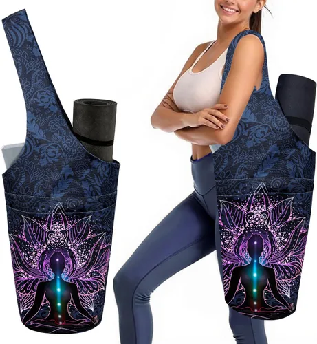 Miniatura 11 de Bolsa para esterilla de yoga para mujeres con bolsillo grande lateral, duradera de lino, bolsa de gimnasio para entrenamiento, almacenamiento