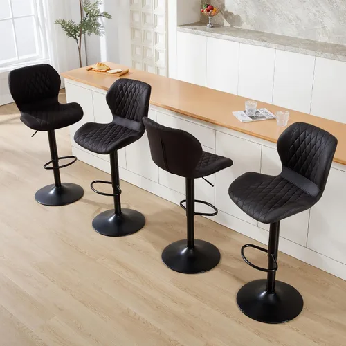 Miniatura 17 de Taburetes de bar modernos, taburetes de bar giratorios con respaldo alto, taburetes de bar de tela ajustables para sillas de isla de cocina