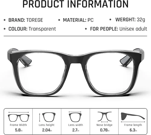 Miniatura 7 de TOREGE Gafas de seguridad para hombres, transparentes, antivaho y luz azul, resistentes a los arañazos, para mujeres, enfermeras