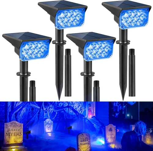 Miniatura 9 de Focos solares verdes para exteriores, luces decorativas del día de San Patricio con IP65, impermeables, 20 LED, focos solares de paisaje