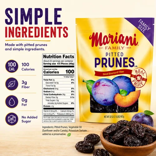 Miniatura 2 de Mariani Ciruelas pasas sin hueso Frutas secas Aperitivo saludable, vegano y sin gluten para niños y adultos Sin azúcar añadido 32 onzas