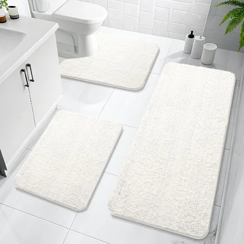 Miniatura 40 de OLANLY Juego de Alfombras de Baño de 3 Piezas, Tapetes de Baño de Chenilla Suave y Absorbente y Alfombra de Contorno en Forma de U para Inodoro