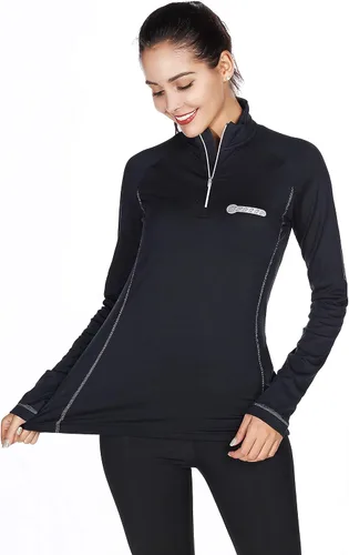 Miniatura 6 de bpbtti Jersey térmico con cremallera para mujer con bolsillo con cremallera, absorbe la humedad y transpirable