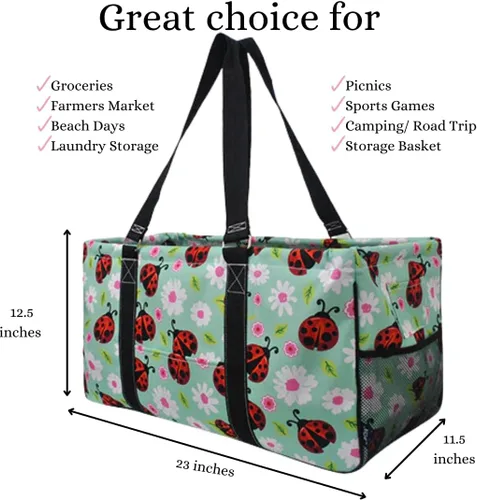 Miniatura 120 de NGIL Bolsa de comestibles reutilizable extra grande plegable de gran tamaño para comestibles, almacenamiento, picnic, playa, Estampado