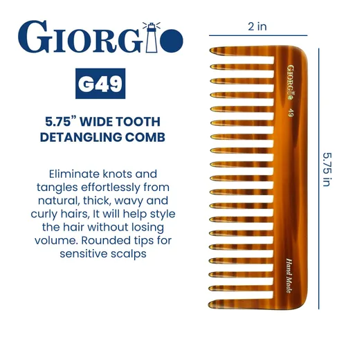 Miniatura 3 de Giorgio G49 - Peine desenredante grande de 5.75 pulgadas, dientes anchos para cabello grueso y rizado, peine desenredante de pelo largo para húmedo