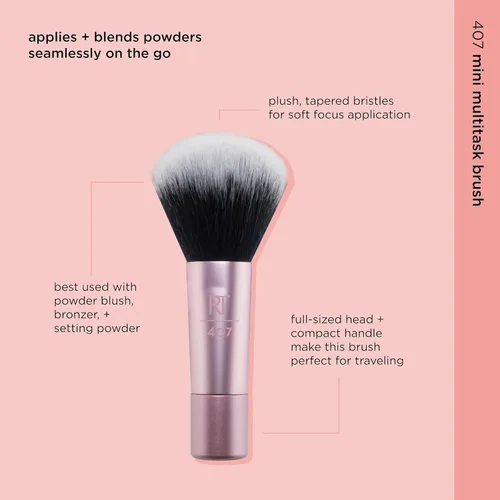 Miniatura 3 de Real Techniques Mini brocha de maquillaje multitarea, para rubor, bronceador y polvo, cepillo facial con cerdas sintéticas cortadas a medida