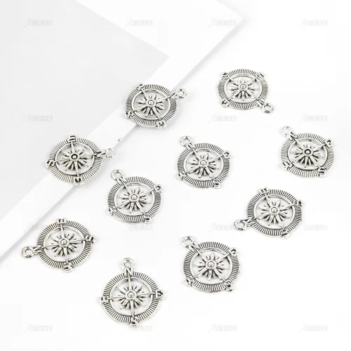 Miniatura 7 de AUEAR, Colgantes de brújula, cuentas espaciadoras de aleación para pulseras, collares, joyería, manualidades, bricolaje plateado