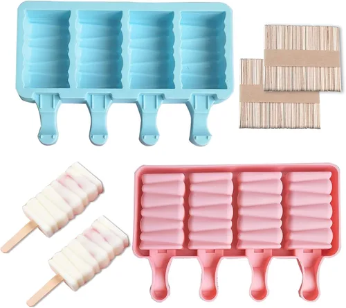Juego de 2 moldes para paletas de helado, moldes de silicona para tartas, moldes de paletas de silicona, moldes de silicona para paletas de hielo, 4