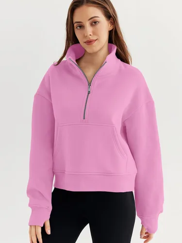 Miniatura 2 de EFAN Sudaderas de gran tamaño con media cremallera para mujer, sudaderas recortadas de forro polar con cremallera de un cuarto, ropa de moda 2024