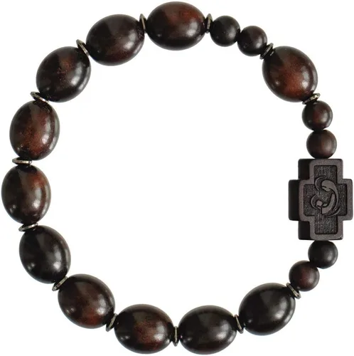 Miniatura 2 de Sine Cera Pulsera de rosario católico de madera de azufaifo oscuro, cuentas ovaladas lisas de 0.472 in