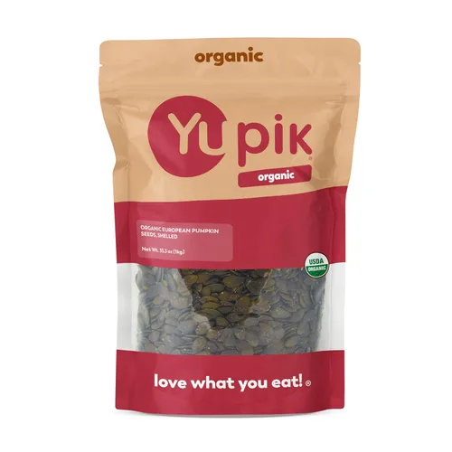 Yupik Semillas de calabaza europeas orgánicas, sin cáscara, 2.2 libras (35.2 onzas), sin gluten, sin OMG, kosher, veganas, pepitas crudas, sin sal,