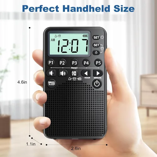 Miniatura 6 de Radio Portátil Operada con Pilas de Bolsillo AM/FM Sintonización Digital, Altavoz Fuerte, Excelente Recepción Radio Portátil de Emergencia y al