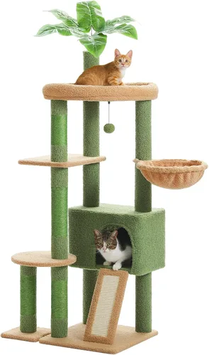 PEQULTI - Árbol para gatos de 53 pulgadas para interiores, condominio grande, postes de rascado de sisal, hamaca y percha, diseño de cactus fresco,