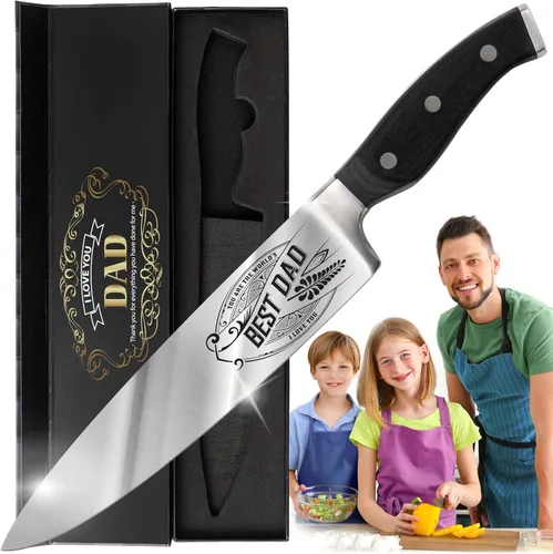 Cuchillo de chef de alta calidad, regalo de cumpleaños, cuchillo de cocina de acero al carbono de 8 pulgadas con mango de madera de Pakka, Día del
