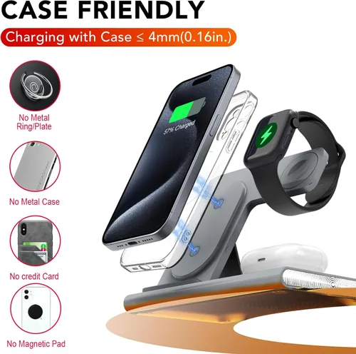Miniatura 30 de Estación de carga 3 en 1 para iPhone 17 - Cargador inalámbrico para productos Apple para iPhone 17 16 15 14 13 12 11 Pro Max - Estación de carga Azul