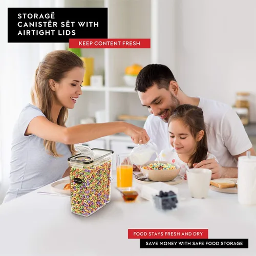 Miniatura 7 de DWËLLZA KITCHEN Contenedores de Almacenamiento de Cereales EXTRAGRANDES (6.3L / 213OZ) Juego de 2 Dispensadores de Cereales a Granel Tamaño Familiar