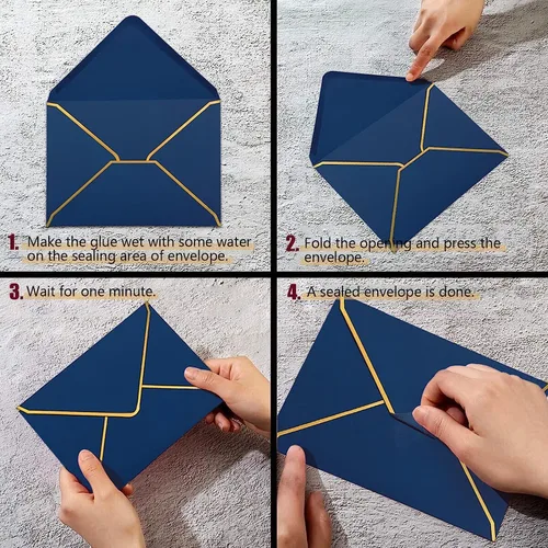 Miniatura 5 de 50 sobres azules de 5 x 7 pulgadas, sobres de invitación tamaño A7, sobres de tarjetas de correo con solapa en V, sobres de sellado rápido con borde