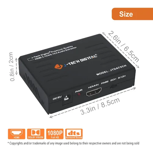 Miniatura 2 de J-Tech Digital Premium Quality 1080P HDMI a HDMI + Audio (SPDIF + RCA estéreo) Convertidor y extractor de audio (JTDAT5CH)