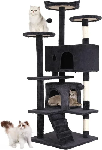 Miniatura 20 de BestPet Torre para Gatos de 54" Beige Resistente, Fácil de Ensamblar, Centro de Actividades Multinivel con Postes Rascadores de Sisal, Condos