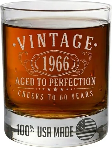 Spotted Dog Company Vaso de whisky grabado vintage de 1966 – Regalos de cumpleaños 60 para hombres – Saludos a los 60 años – Decoraciones de 60