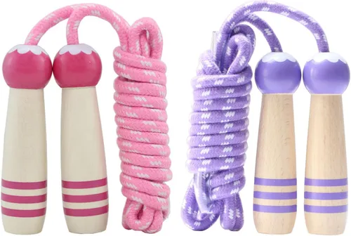 Cuerda de Saltar para Niños, Cuerda de Saltar Ajustable de 7 Pies de Algodón con Mango de Madera para Niños y Niñas, Ejercicio al Aire Libre para