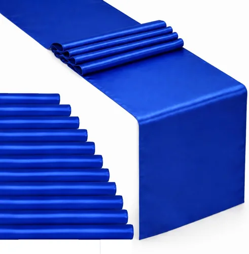 Miniatura 22 de Paquete de 12 caminos de mesa de satén azul bebé de 12 x 108 pulgadas de largo, satén brillante y sedoso para decoración de fiesta de cumpleaños
