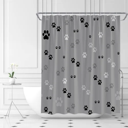 Miniatura 2 de Cortina de ducha con estampado de patas, lindo gato, perro, mascota, pata de mascota, juego de decoración de baño con ganchos