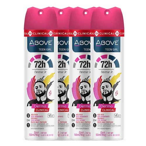 ABOVE 72H - Desodorante en aerosol para todo el cuerpo para mujeres, Neymar Jr Teen Girl, desodorante antitranspirante en aerosol, sin manchas,