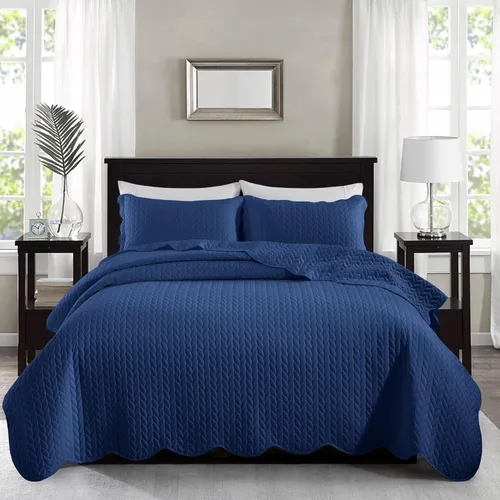 MOONLIGHT20015 Edredón tamaño King (106 x 96 pulgadas) con 2 fundas de almohada (20 x 36 + 2 pulgadas) para todas las estaciones, juego de cama Azul
