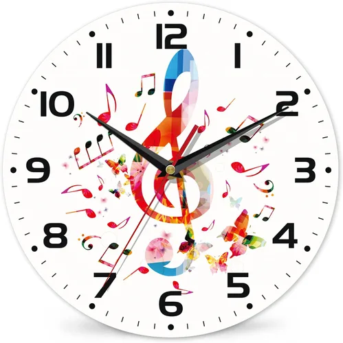 Reloj de pared para sala de estar, notas musicales coloridas, decoración contemporánea del hogar, reloj de pared fácil de leer para sala de estar,