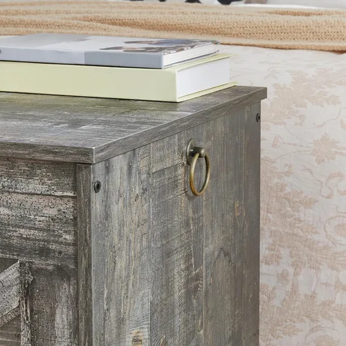Miniatura 9 de HOOBRO Banco de almacenamiento, baúl de almacenamiento de madera retro de 39.4" con tirador recortado en forma de U, bisagra de seguridad, soporta