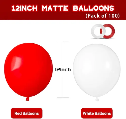 Miniatura 2 de 100 globos rojos y blancos de látex grueso de 12 pulgadas para decoración del día de la madre, día de San Valentín, cumpleaños, boda, día