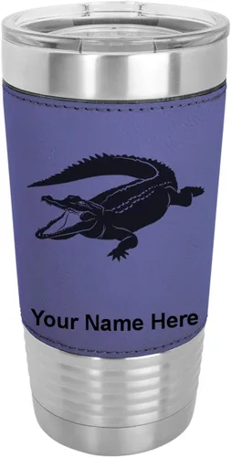 Miniatura 19 de LaserGram Vaso aislado al vacío de 20 onzas, cocodrilo, grabado personalizado incluido (piel sintética, estilo béisbol)