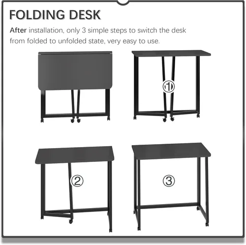 Miniatura 6 de 4NM Escritorio Pequeño Móvil Plegable de 23.6", Mesa de Computadora con Ruedas Plegable para Casa y Oficina, Mesa de Escritura y Estudio