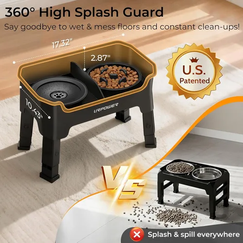 Miniatura 4 de URPOWER Tazones elevados para perros a prueba de desorden con soporte elevado de 4 alturas ajustables con cuenco de agua antiderrames y cuencos
