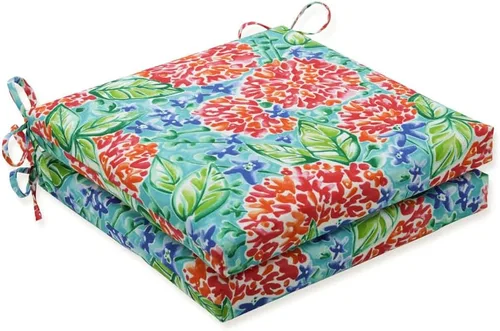 Miniatura 9 de Pillow Perfect Cojín floral brillante para silla de interior/exterior con lazos, 2 unidades, 15.5 x 18.5 pulgadas, azul/naranja Marlow