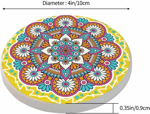 Miniatura 2 de Portavasos redondo con diseño de mandala de flores para el hogar, mesa de centro chino, oriental, fondo amarillo místico, adorno de asino, posavasos