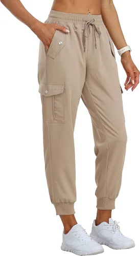 Miniatura 2 de MoFiz Pantalones cargo para mujer, ligeros, con cintura elástica, pantalones deportivos de senderismo, pantalones casuales de viaje con bolsillo